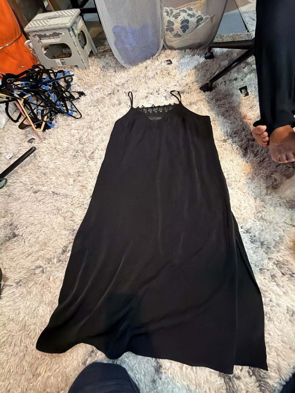 BCBGeneration Black Sleeveless Lace-Trim Maxi Slip Dress